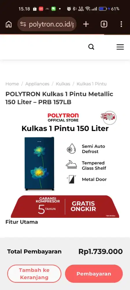 Kulkas Polytron satu pintu
