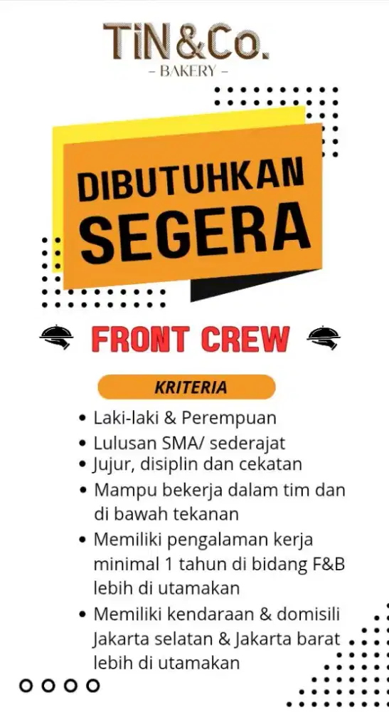 Di butuhkan segera Front crew