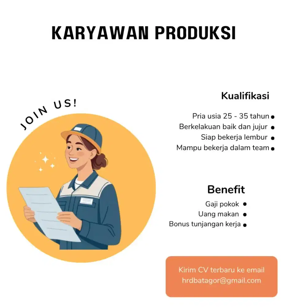 Lowongan pekerjaan konten kreator, bagian produksi, kasir, helper