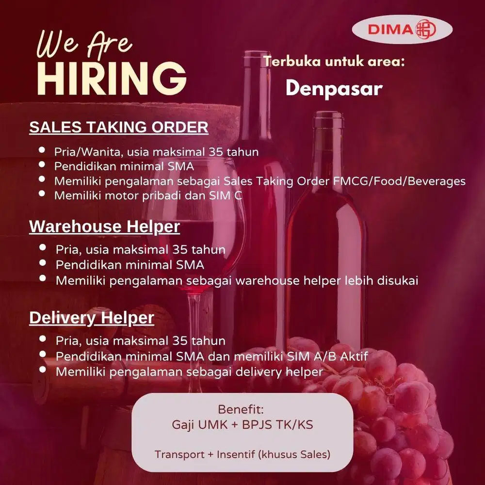 Sales Representative, Sales Promotor, dan Operations (Denpasar)