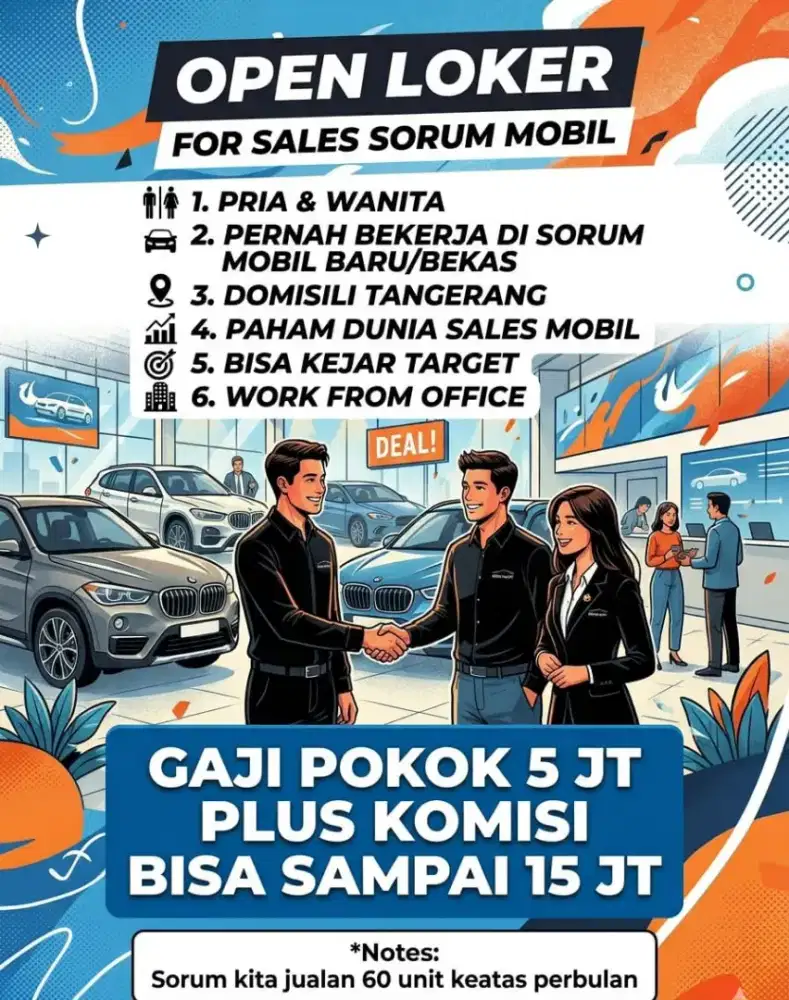Dicari SALES MOBIL Bekas EX SORUM MOBIL BARU BEKAS BOLE