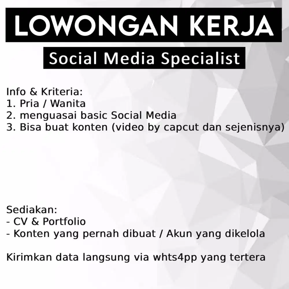 Lowongan Kerja Social Media Specialist