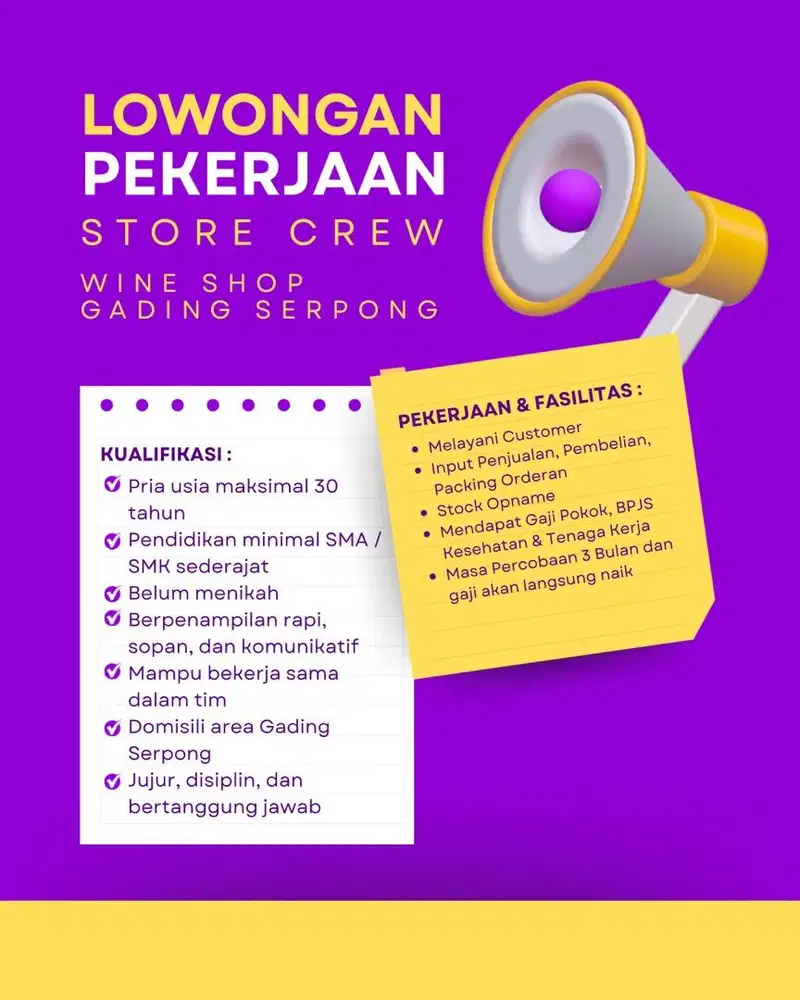 Lowongan Kerja Pria Staff Toko Gaji 3jt - 3.3jt