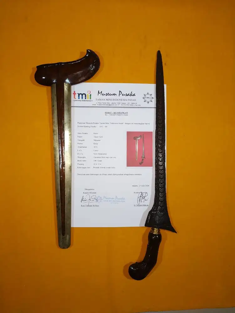 EYL-89 Keris Tilam Upih Suratman Ketip Mataram Abad XVI Sertifikat MP