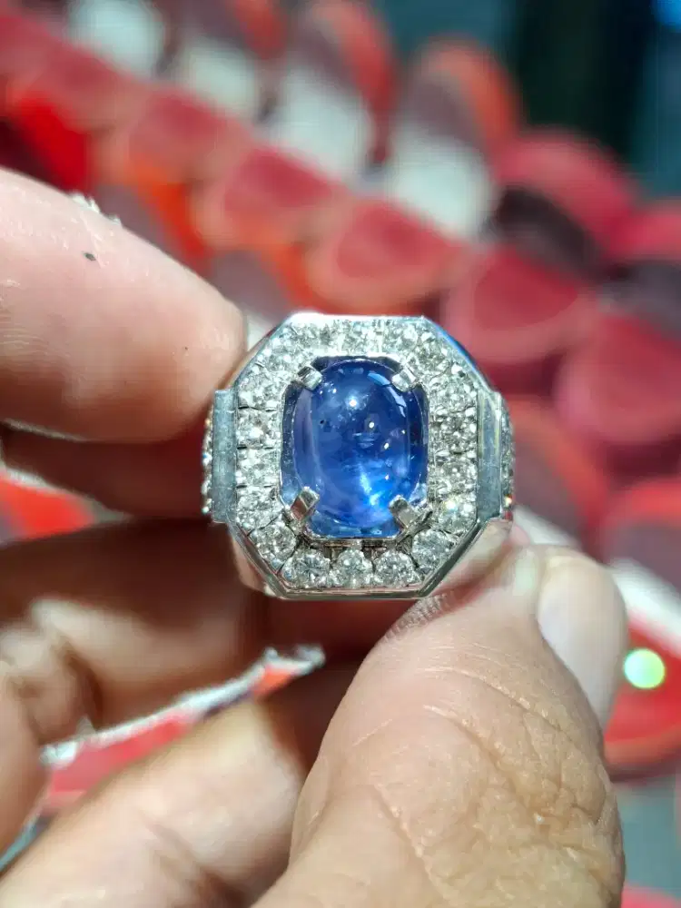 Blue safir Ceylon ring paladium perak