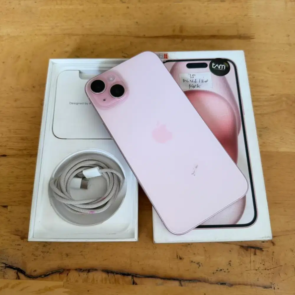 iPhone 15 PLUS 128GB Pink Fullset Mulus Like New Garansi iBox 6 Bulan