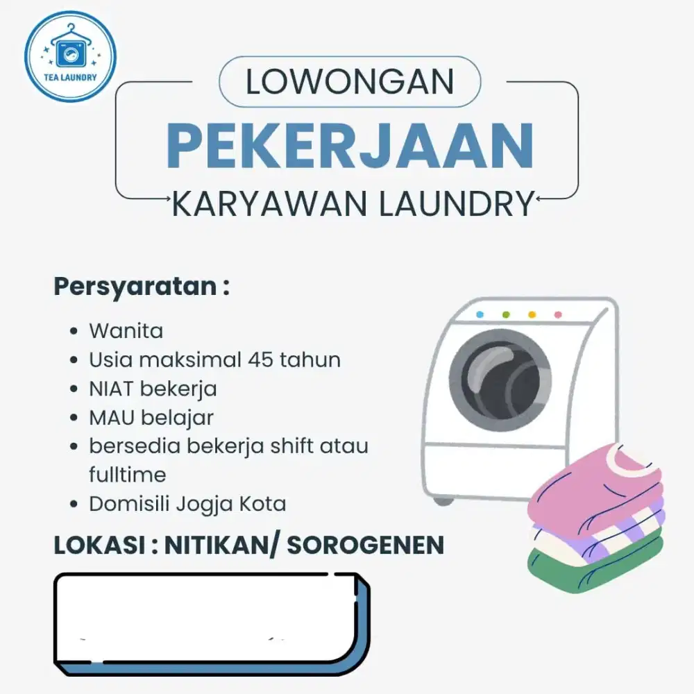 LOWONGAN KERJA PEGAWAI LAUNDRY