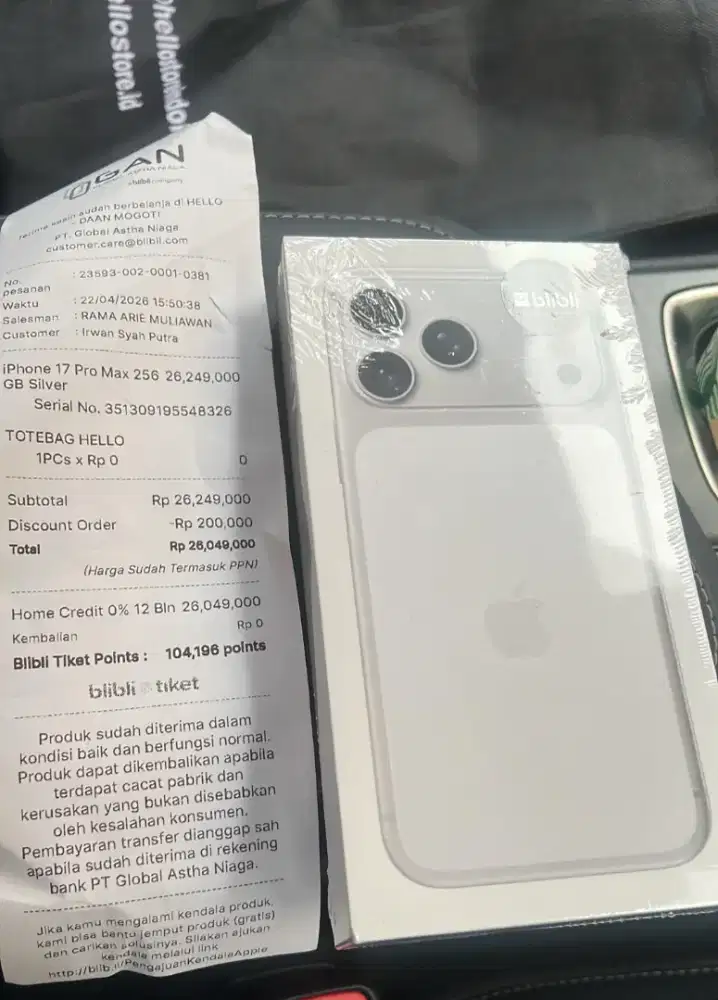 IPHONE 17 PRO MAX SILVER SEGEL BARU BELI