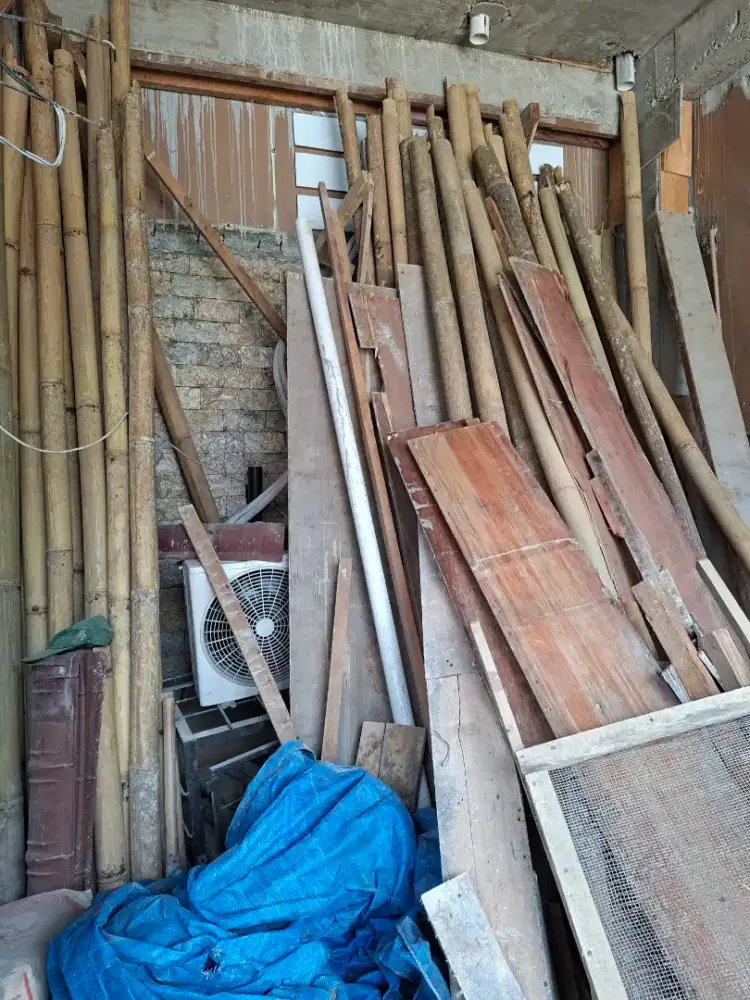 Bambu bekas 4m, kayu dan seng