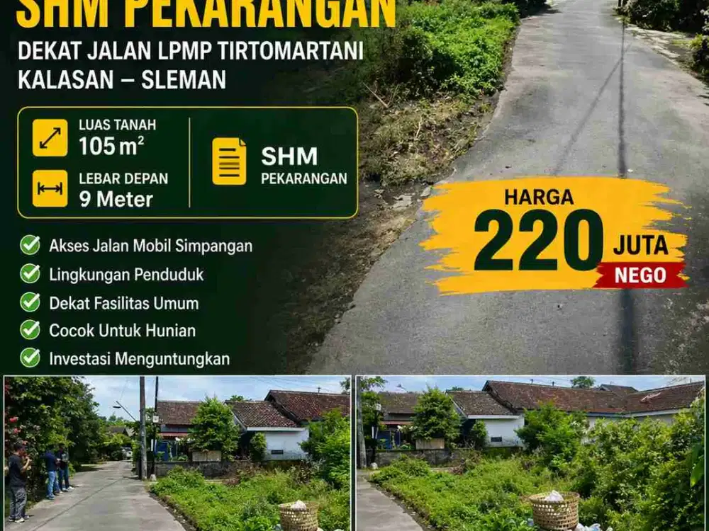 Tanah Murah SHM 105m² Kalasan Sleman – Akses Mobil, Cocok Hunian & Investasi