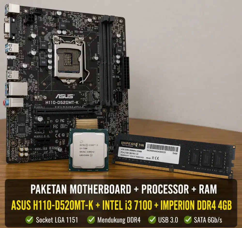 PAKETAN MOTHERBOARD H110-I3 7100-4GB DDR4 2666Mhz