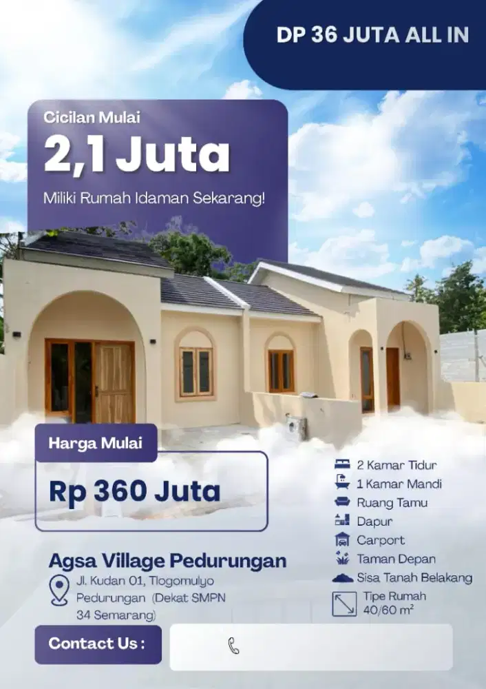 DI JUAL RUMAH BARU DI TLOGOMULYO PEDURUNGAN