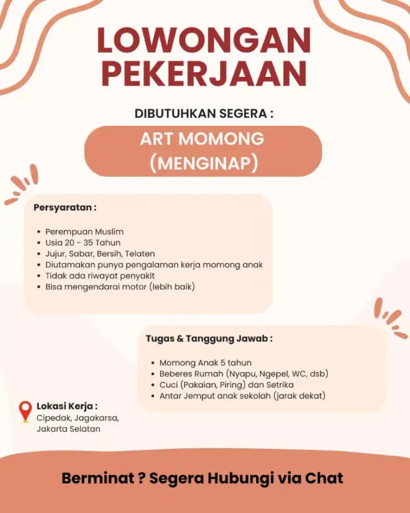 Lowongan ART Momong Menginap