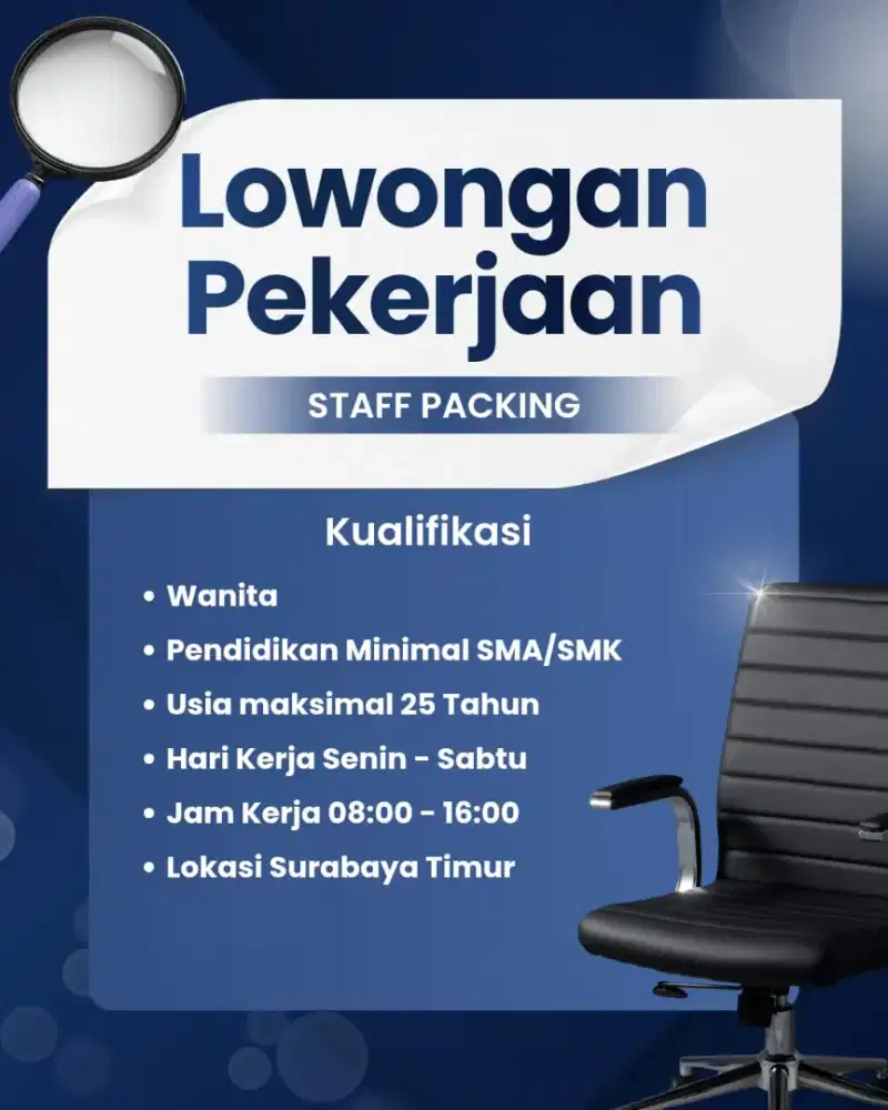DIBUTUHKAN KARYAWATI BAGIAN STAFF PACKING BARANG ONLINE SHOP