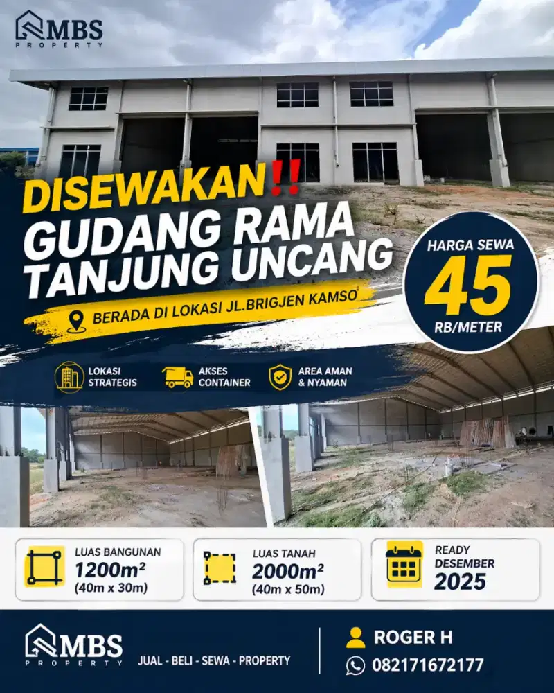 DISEWAKAN 
Gudang Rama Tanjung Uncang  Di Lokasi Jl.Brigjen Katamso