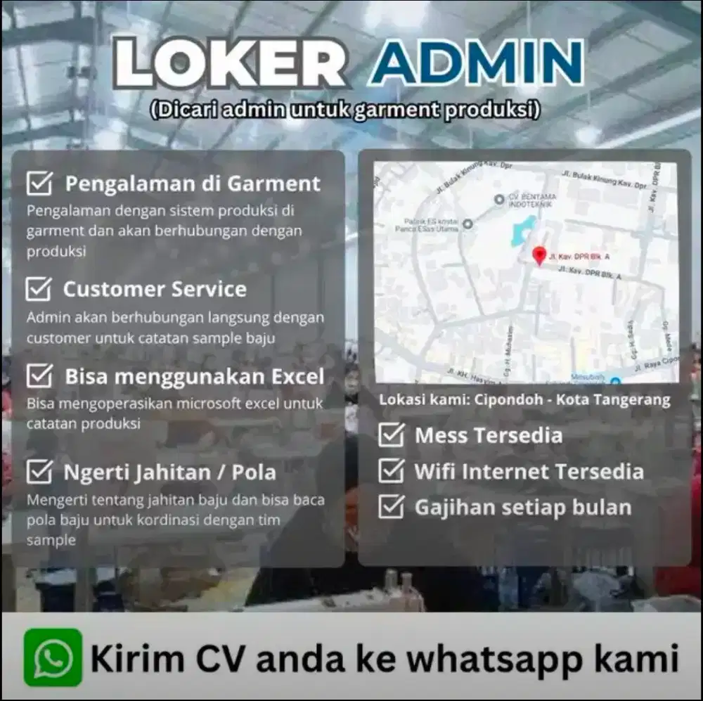 Dicari admin produksi untuk Garment - Tangerang