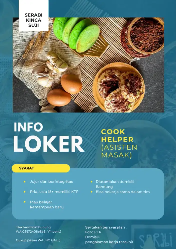 LOWONGAN KERJA COOK HELPER (ASISTEN MASAK)