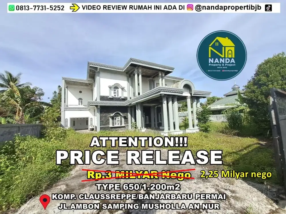 rumah besar & mewah type 650/1200m2 di loktabat selatan