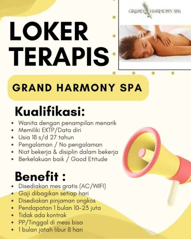Lowongan kerja perempuan  GRO dan therafist men healthy