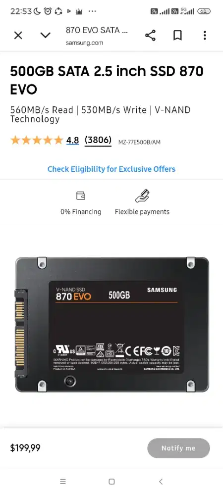 Samsung SSD 870 EVO 500GB ORIGINAL