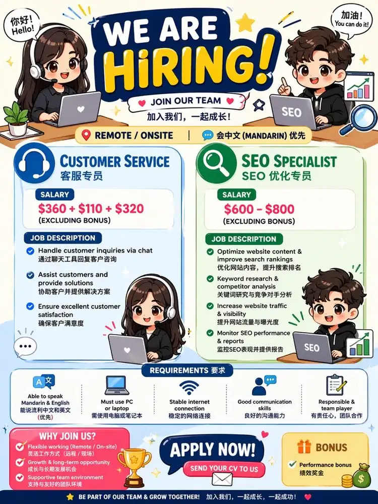 WFH MANDARIN - CS & SEO SPECIALIST URGENT!!