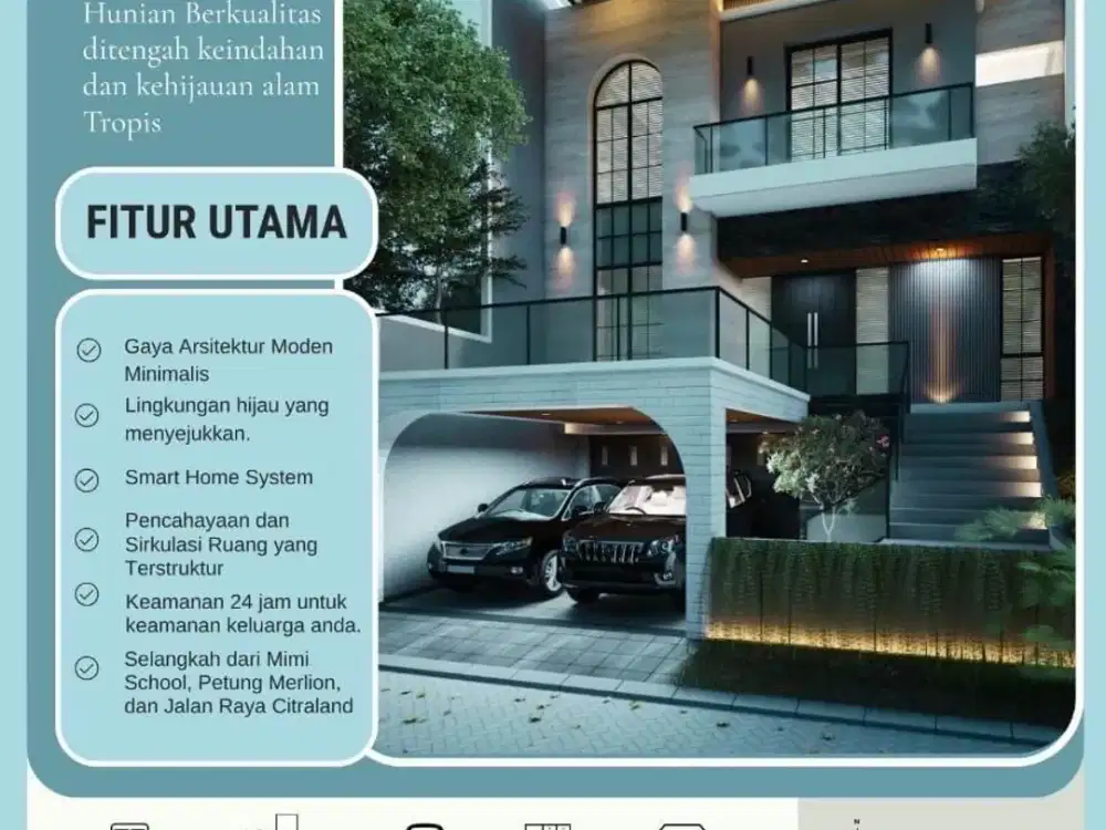 DIJUAL RUMAH MODERN MINIMALIS CITRALAND 4KT 3LT WITH PRIVATE BALCONY