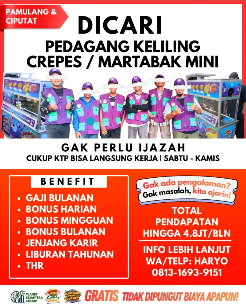 LOWONGAN KERJA JUALAN KELILING MARTABAK MINI & CREPES