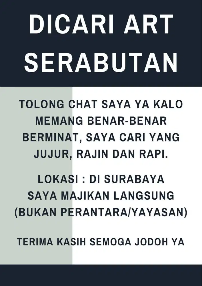DICARI ART SERABUTAN MENGINAP SURABAYA