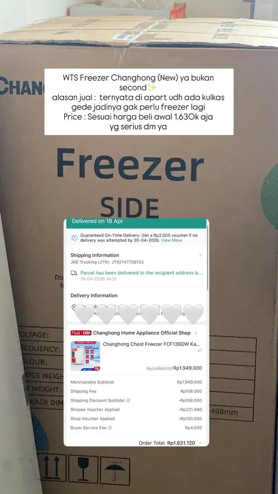 Changhong Kulkas/ Freezer Baru