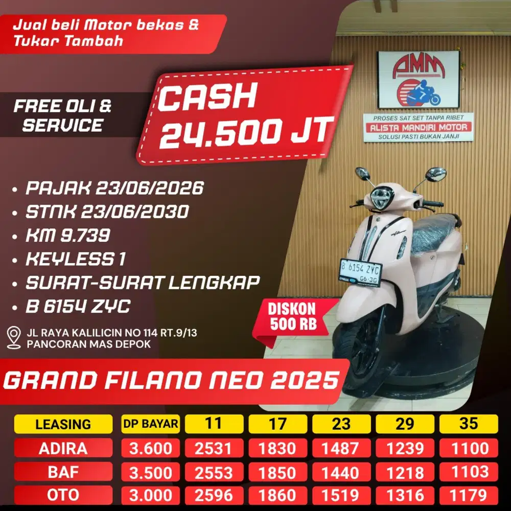 GRAND FILANO NEO 2025 PAJAK HIDUP KM LOW CASH / KREDIT ALISTA