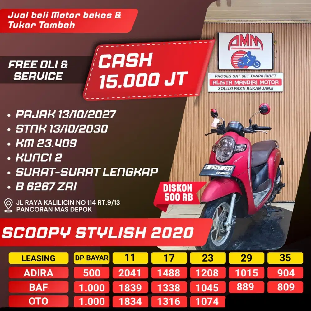 SCOOPT STYLISH 2020 DP 500 PAJAK HIDUP KUNCI 2 CASH / KREDIT ALISTA