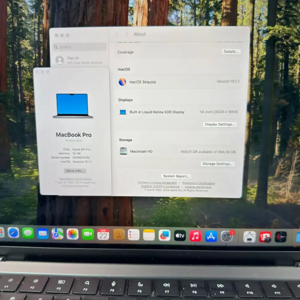Macbook M1 Pro 14 Inch Ram 16 Ssd 512  lngkap full set Space Grey ibox