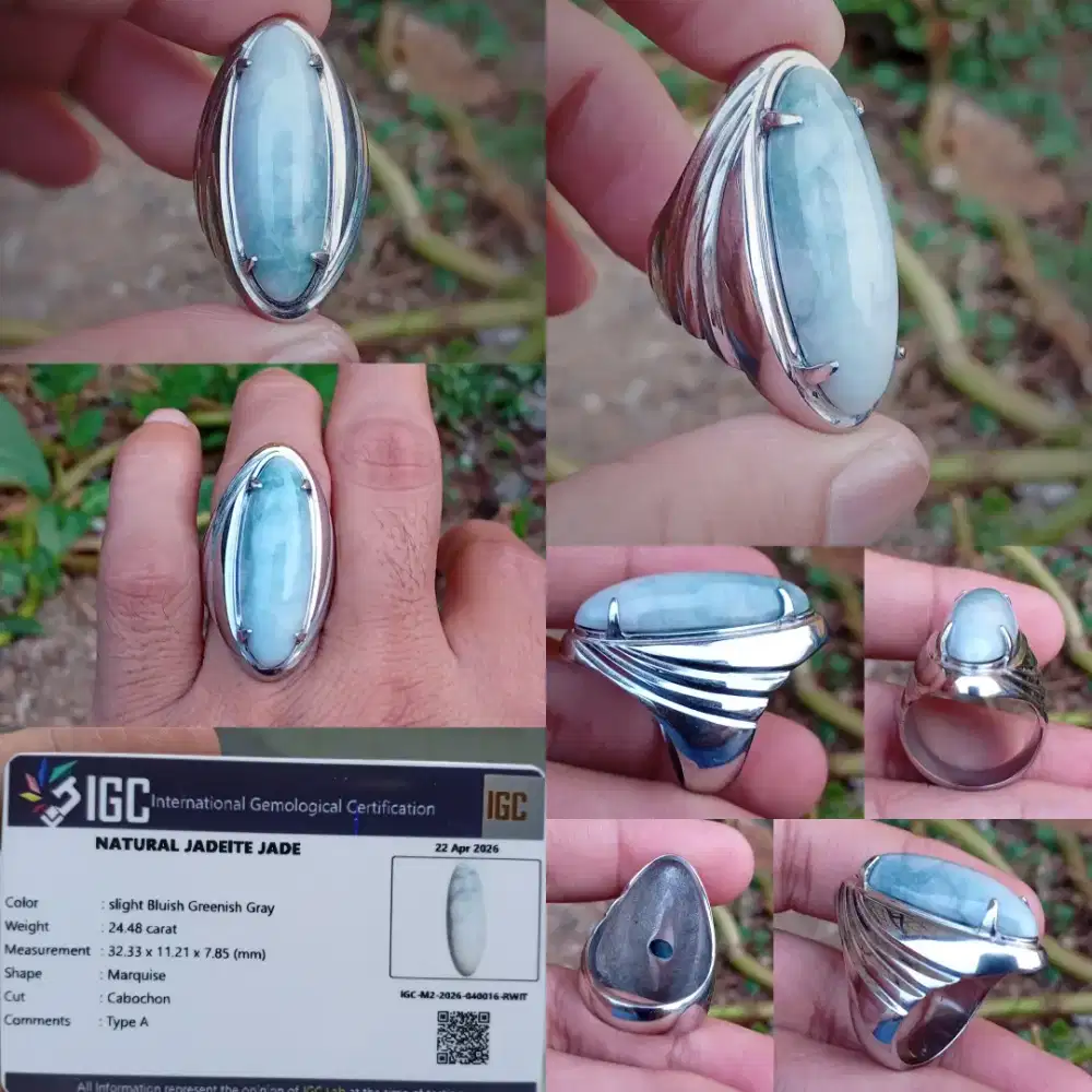 Batu Giok Type A Jadeite Jade Burma 24.48 ct ring Stainless Monel