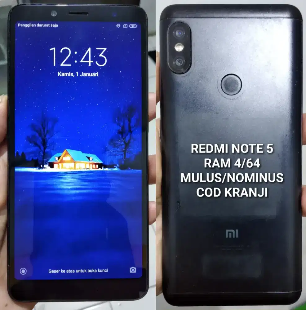 Redmi note 5 ram 4/64 hitam lcd ori mulus nominus cod kranji