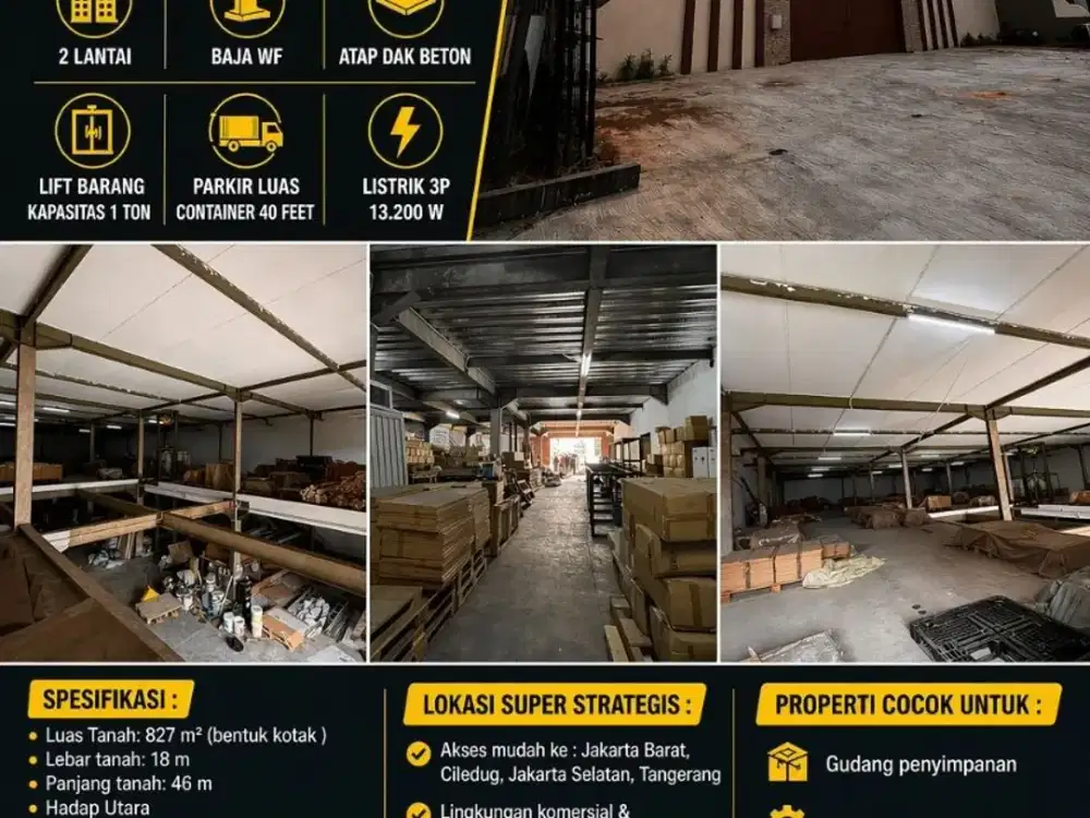 DIJUAL GUDANG 14M-NEGO DI JAKARTA BARAT-AKSES KONTAINER 40FT
