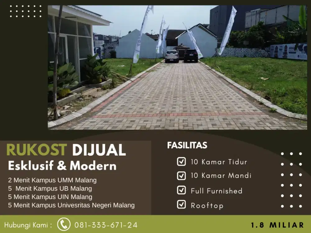 Full Perabot Kost Dijual 5 Menit Kampus UB Malang Sertifikat