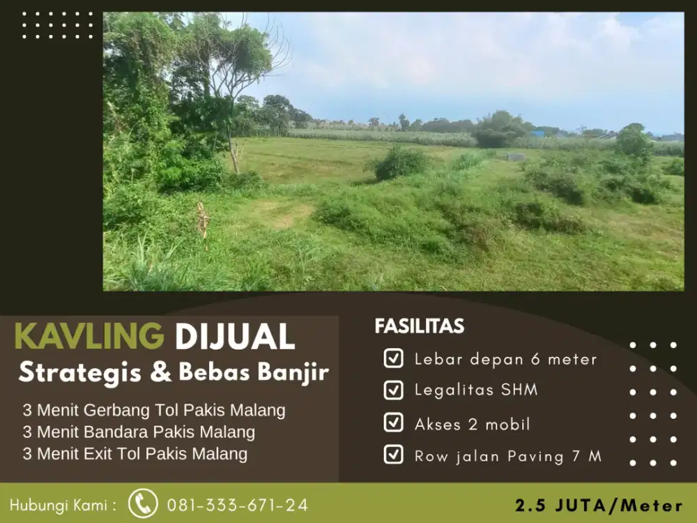 Jual Tanah 3 Menit Gerbang Tol Pakis Malang Akses Mobil Simpangan