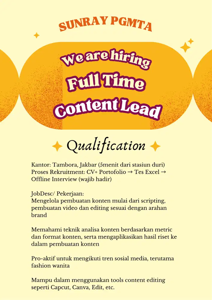 Full Time Konten Spesialis (Tiktok&IG) - Admin Sunray fashion wanita