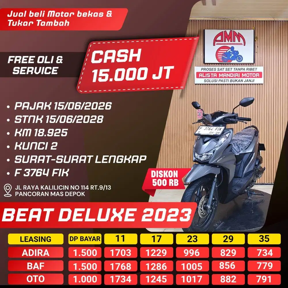 BEAT DELUXE 2023 DP 1 JUTA PAJAK HIDUP KUNCI 2 CASH / KREDIT ALISTA