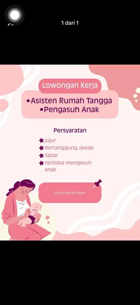 Loker untuk pengasuh dan ART (Menginap)