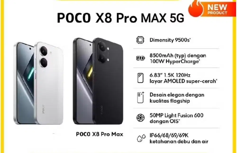 Baru...Xiaomi Poco X8 Pro Max 5G 12/512Gb Grs Resmi (Blk,White,Blue)