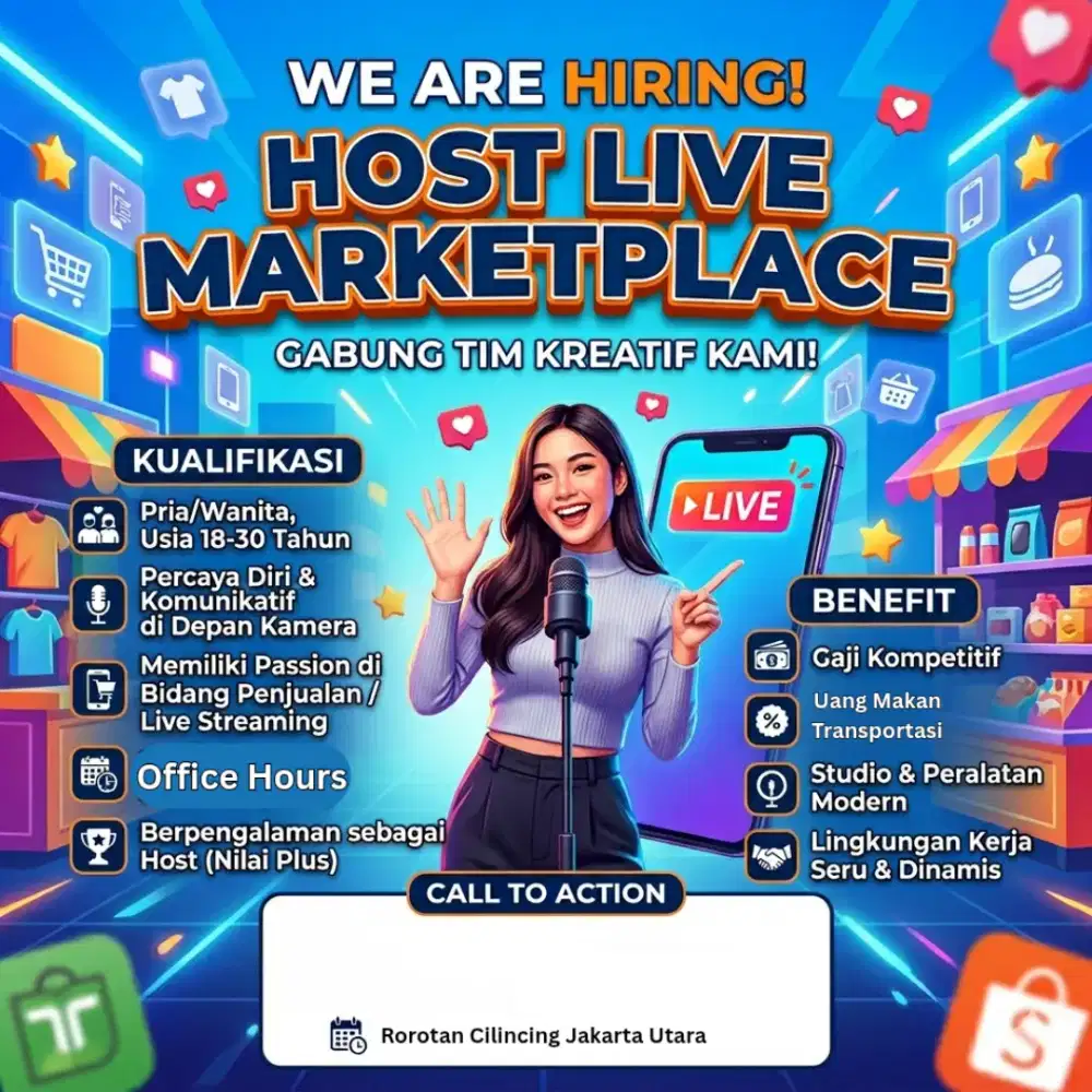 Lowongan Host Live TikTok Shopee Gaji Bonus Tanpa Pengalaman