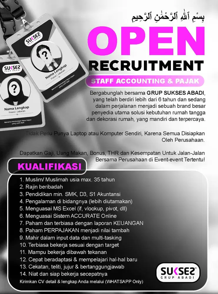 Lowongan Staff Akunting & Pajak