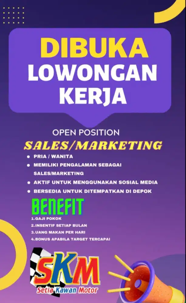 Lowongan kerja Sales Motor Lokasi cisalak