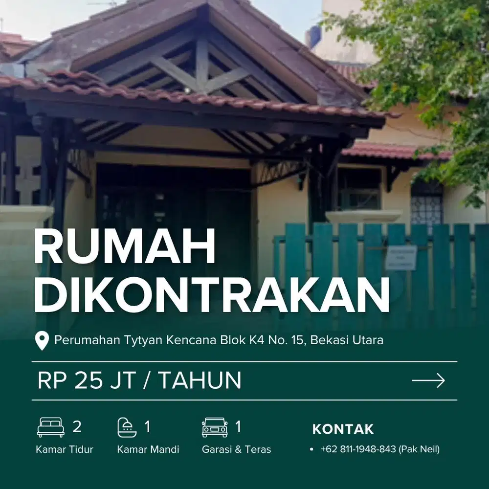 RUMAH DIKONTRAKAN DI BEKASI KOTA DEKAT SUMMARECON BEKASI