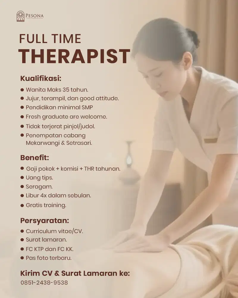 LOKER THERAPIST PESONA BANDUNG!!