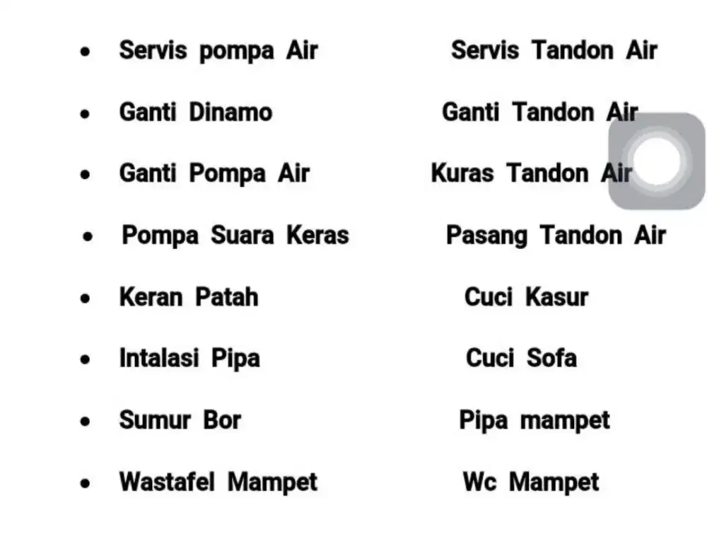 Kuras tandon air , sumur bor , servis pompa air, cuci kasur dan sofa