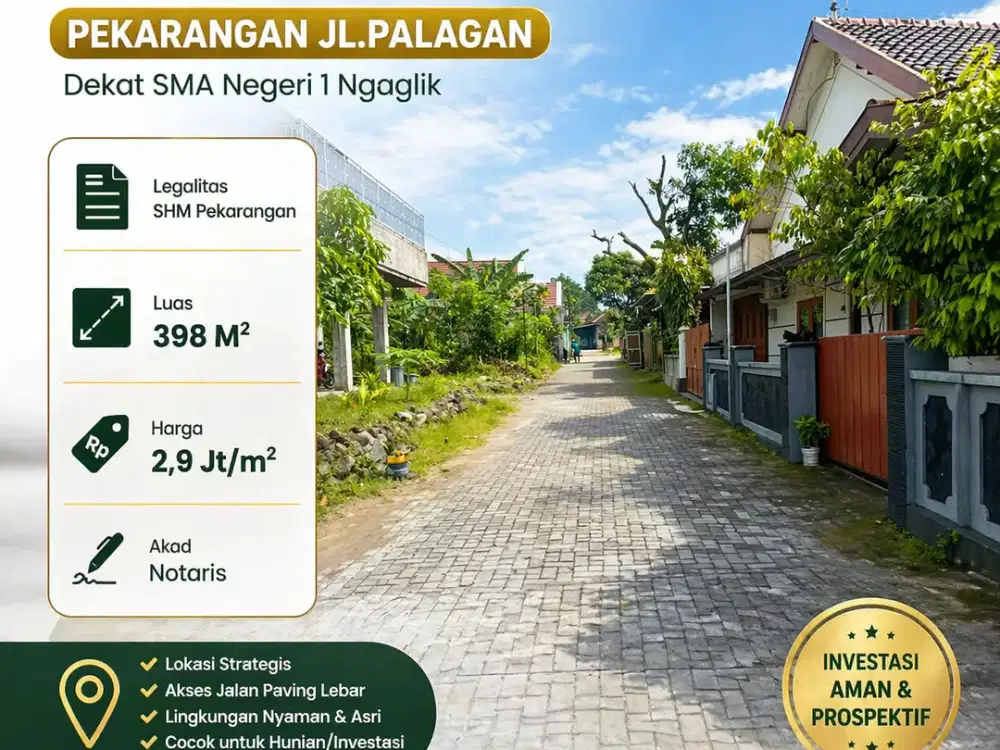 Tanah Pekarangan Jl. Palagan km 11, Lingkungan Perumahan & Pemukiman, udara sejuk asri lingkungan Nasionalis