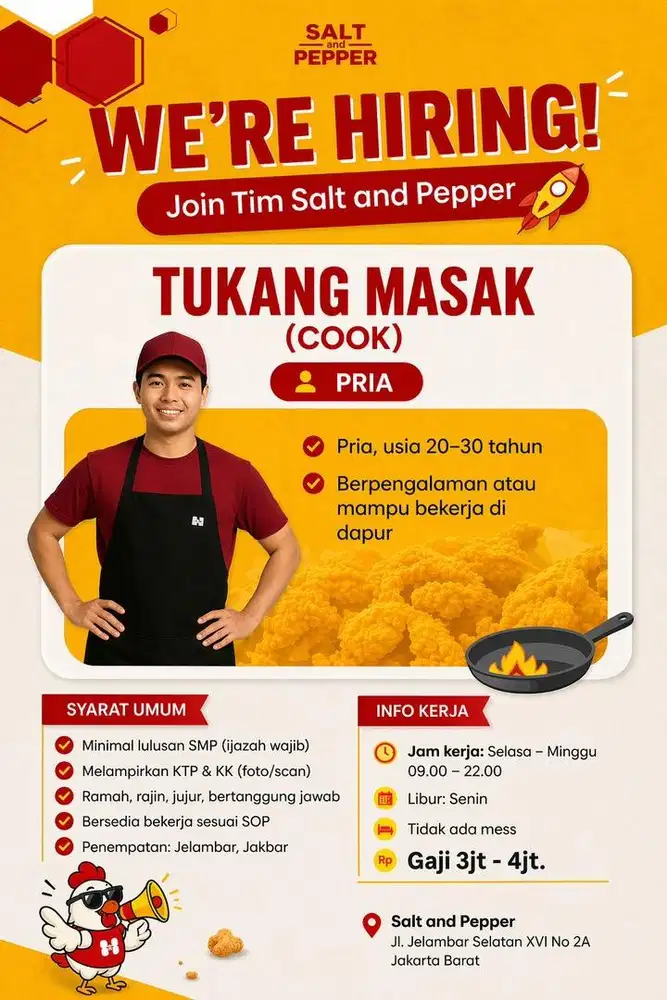 Lowongan Kerja: Tukang Masak (Cook) Gorengan Taiwan Salt and Pepper
