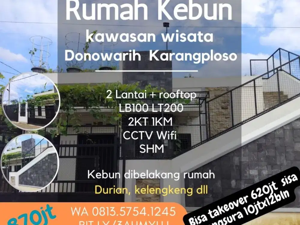 Rumah kebun+rootop di tawangargo donowarih karangploso Malang Lt200 hanya 620jt